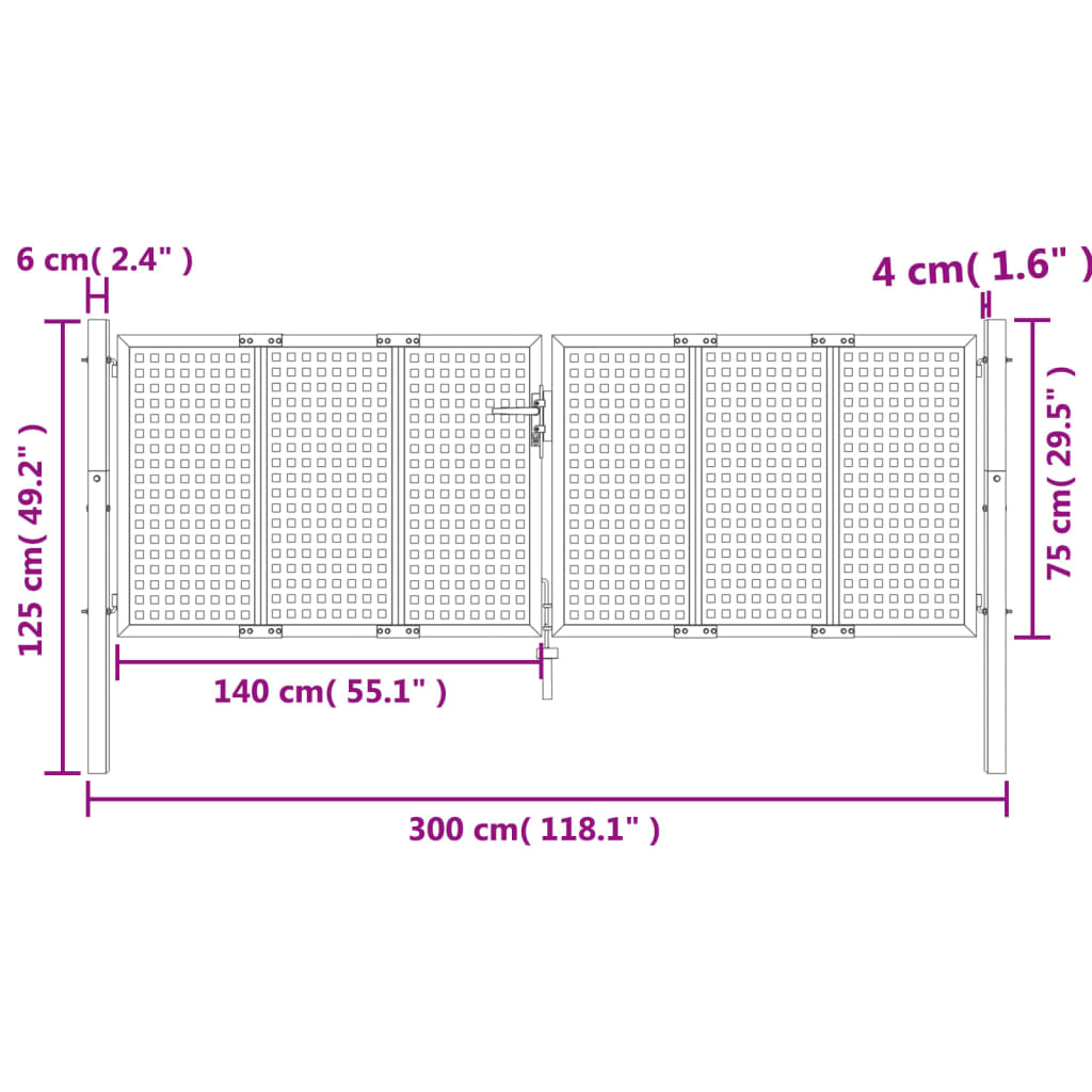 vidaXL Portail de jardin anthracite 300 x 125 cm acier