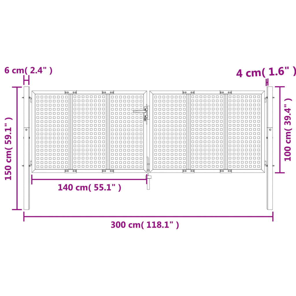 vidaXL Portail de jardin anthracite 300 x 150 cm acier