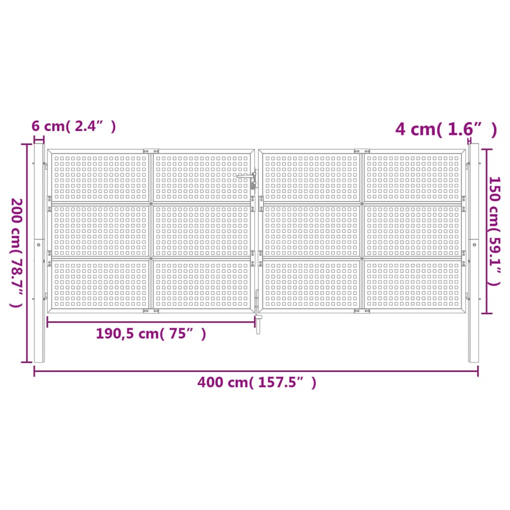 vidaXL Portail de jardin anthracite 400x150 cm acier