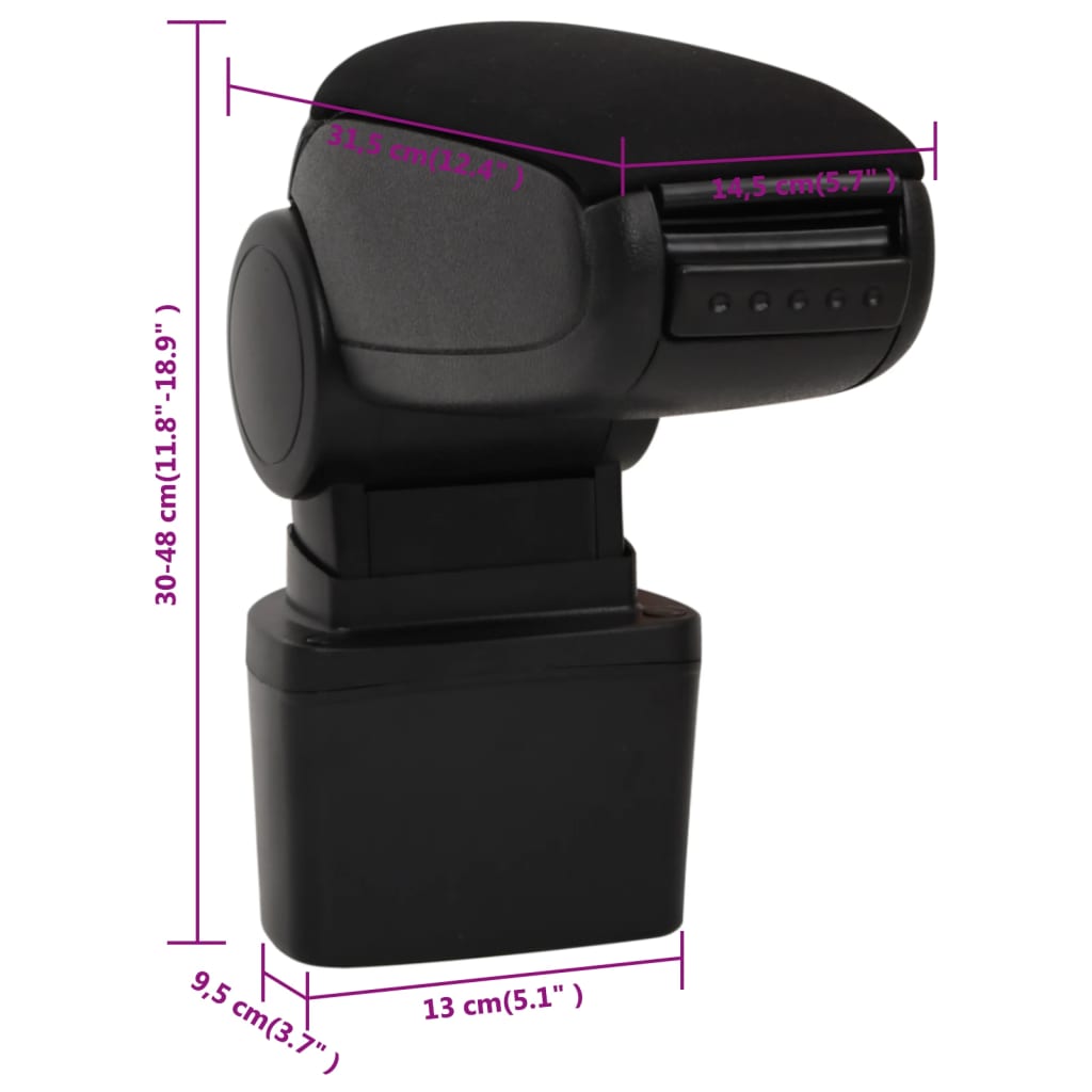 vidaXL Accoudoir de voiture noir 14,5x31,5x(30-48) cm ABS