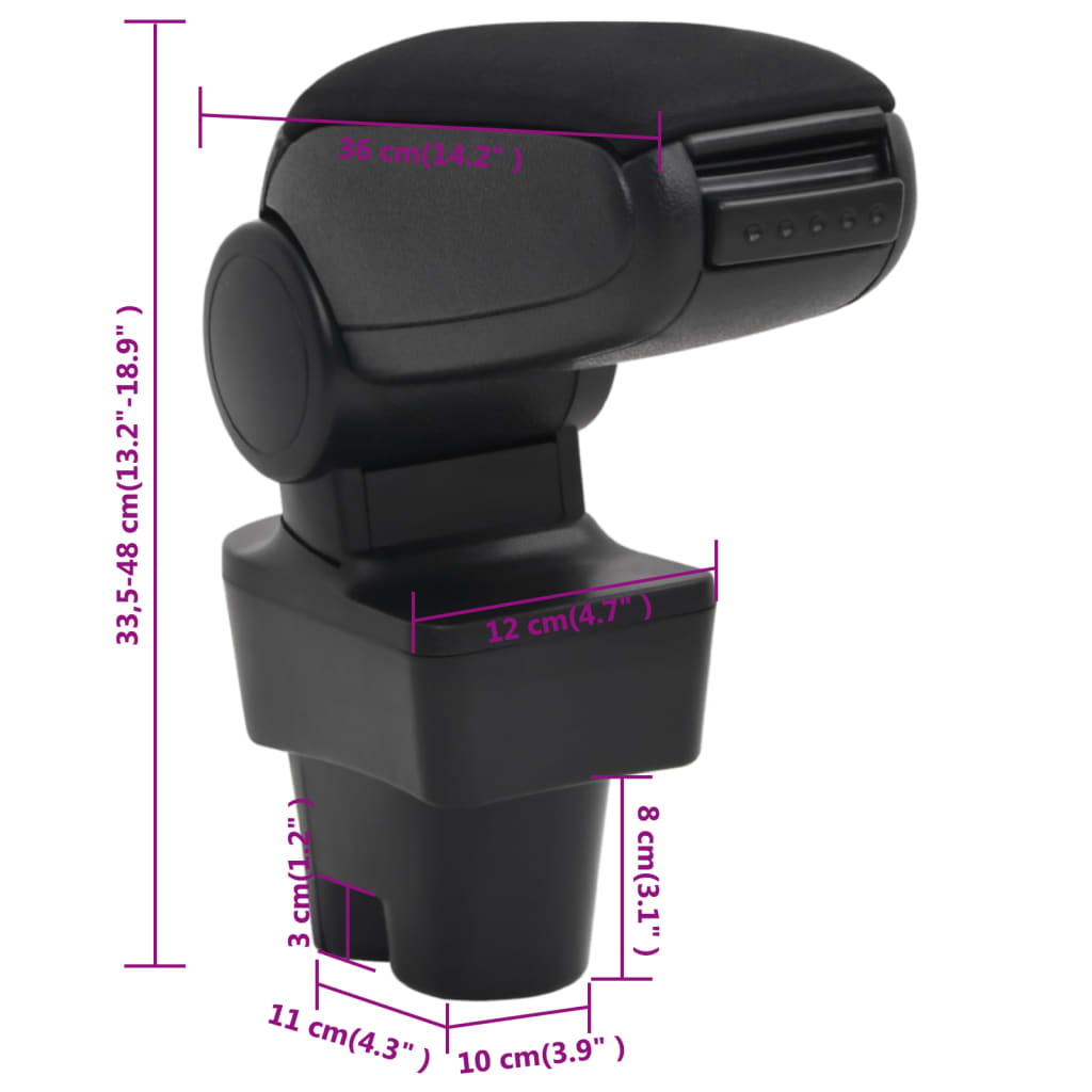 vidaXL Accoudoir de voiture noir 12x36x(33,5-48) cm ABS