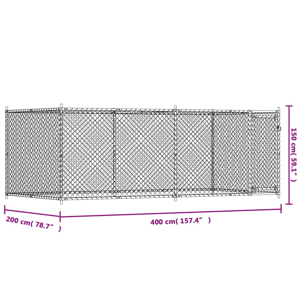 vidaXL Cage pour chien avec porte gris 4x2x1,5 m acier galvanisé
