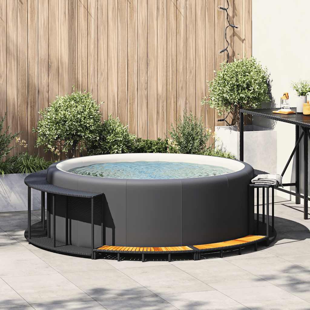 vidaXL Cadre de bain à remous rangement et marche noir résine tressée