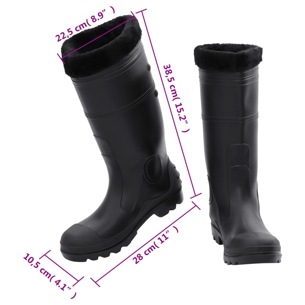 vidaXL Bottes de pluie avec chaussettes amovibles noir taille 41 PVC