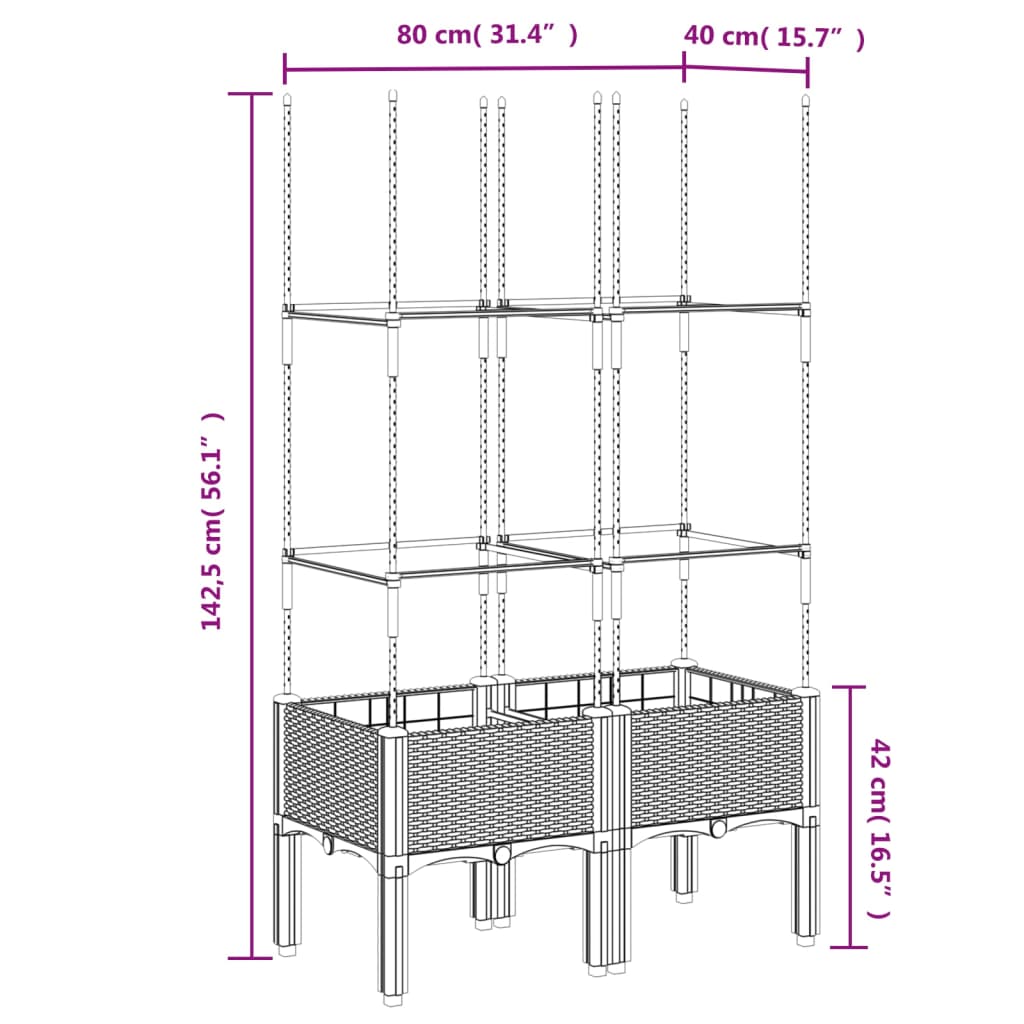 vidaXL Jardinière avec treillis blanc 80x40x142,5 cm PP