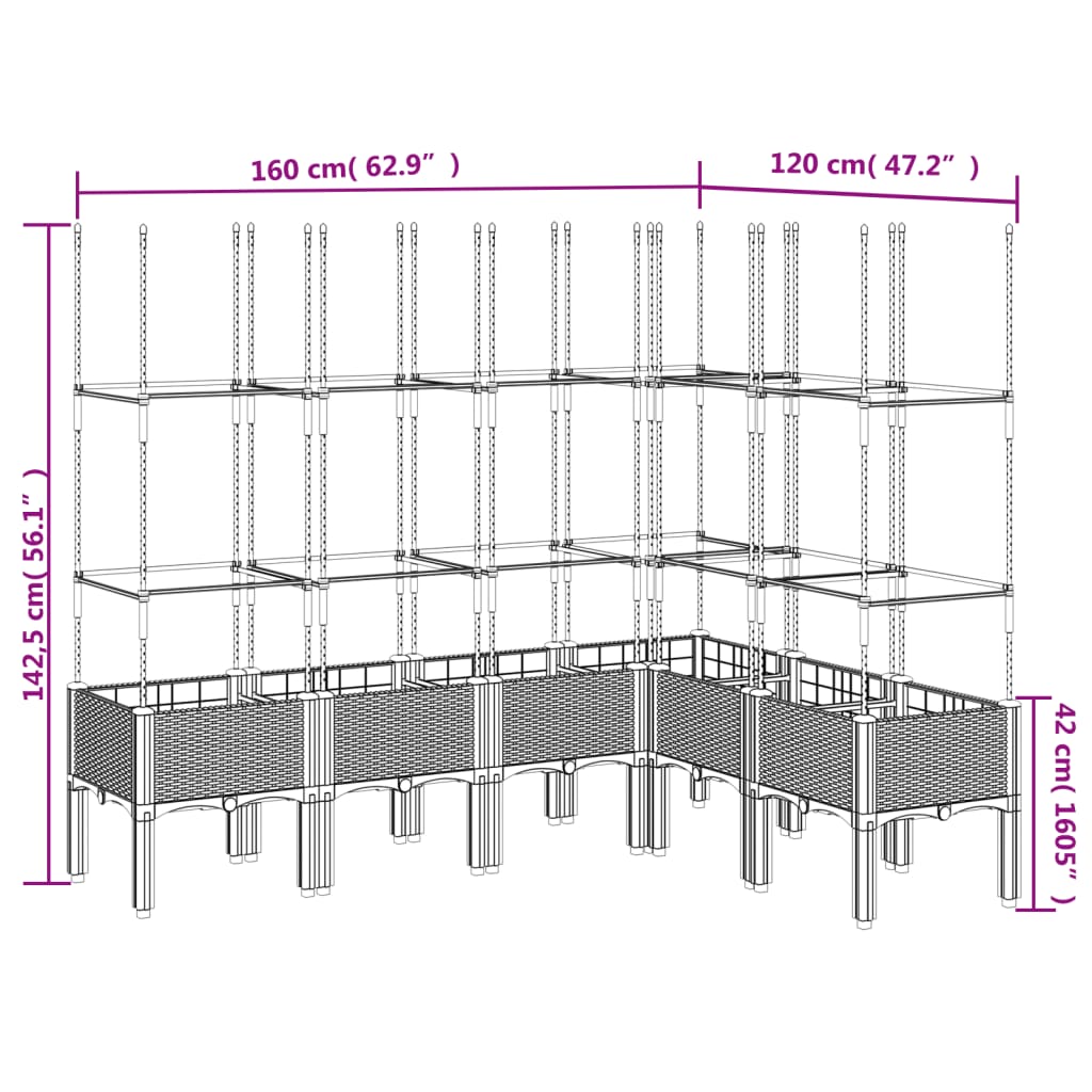 vidaXL Jardinière avec treillis blanc 160x120x142,5 cm PP