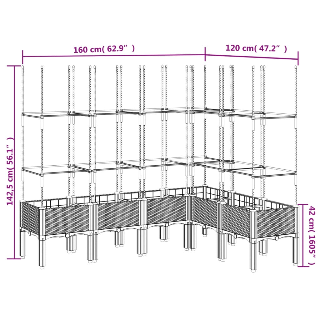 vidaXL Jardinière avec treillis marron 160x120x142,5 cm PP