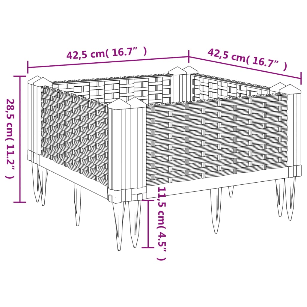 vidaXL Jardinière avec piquets noir 42,5x42,5x28,5 cm PP