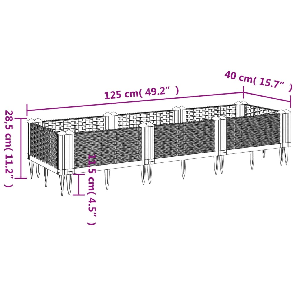 vidaXL Jardinière avec piquets marron 125x40x28,5 cm PP