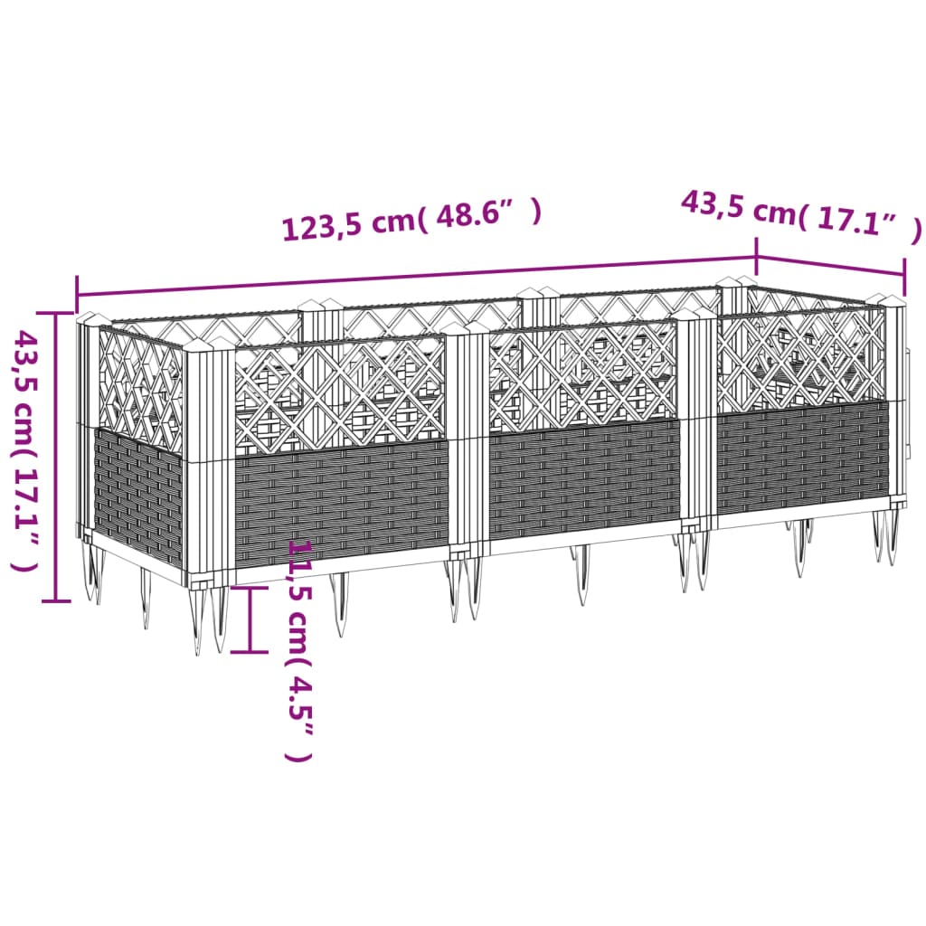 vidaXL Jardinière avec piquets noir 123,5x43,5x43,5 cm PP