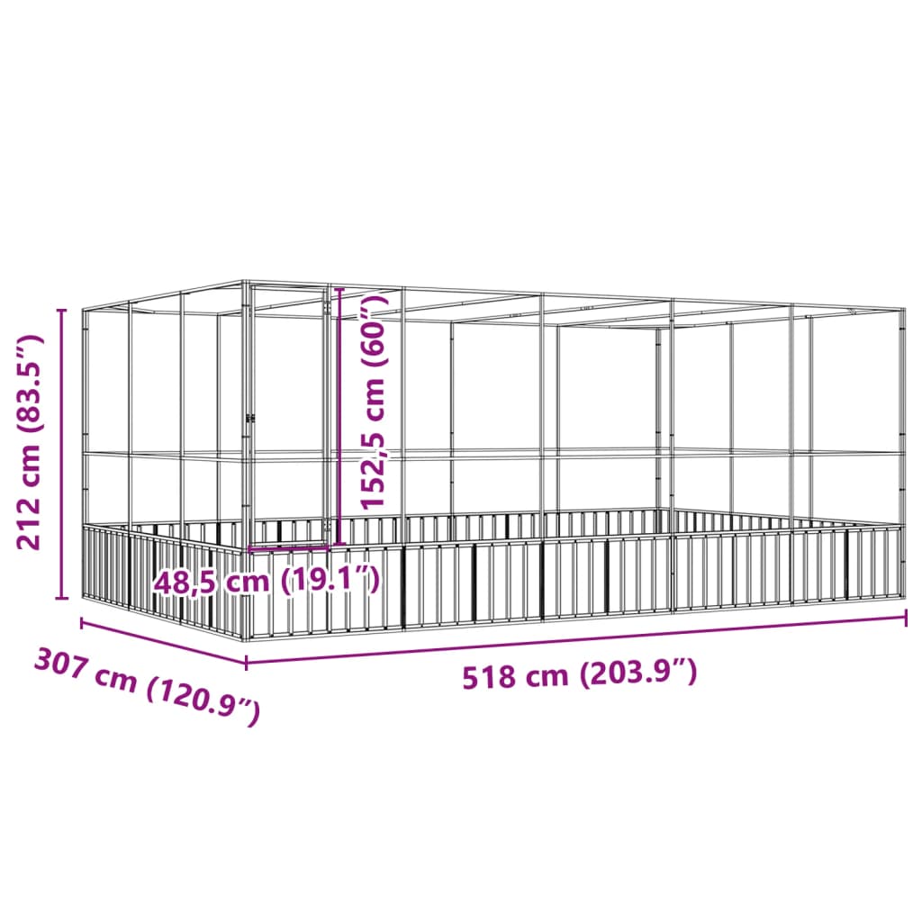 vidaXL Volière avec extension argenté 518x307x212 cm acier