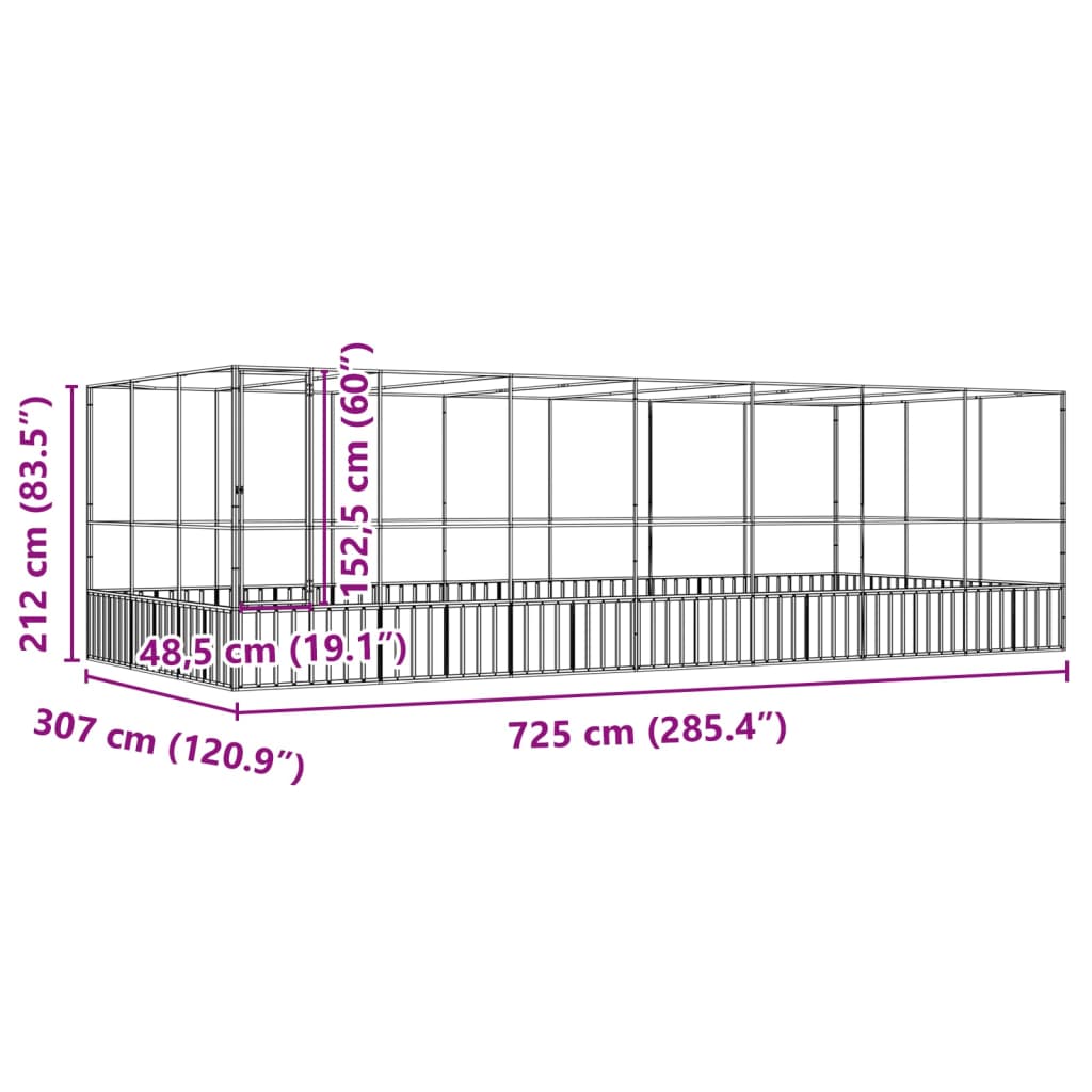 vidaXL Volière avec extension argenté 725x307x212 cm acier