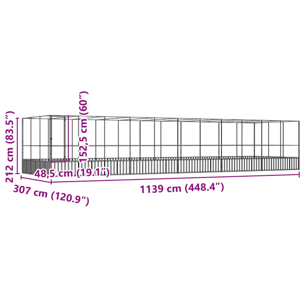 vidaXL Volière avec extension argenté 1139x307x212 cm acier