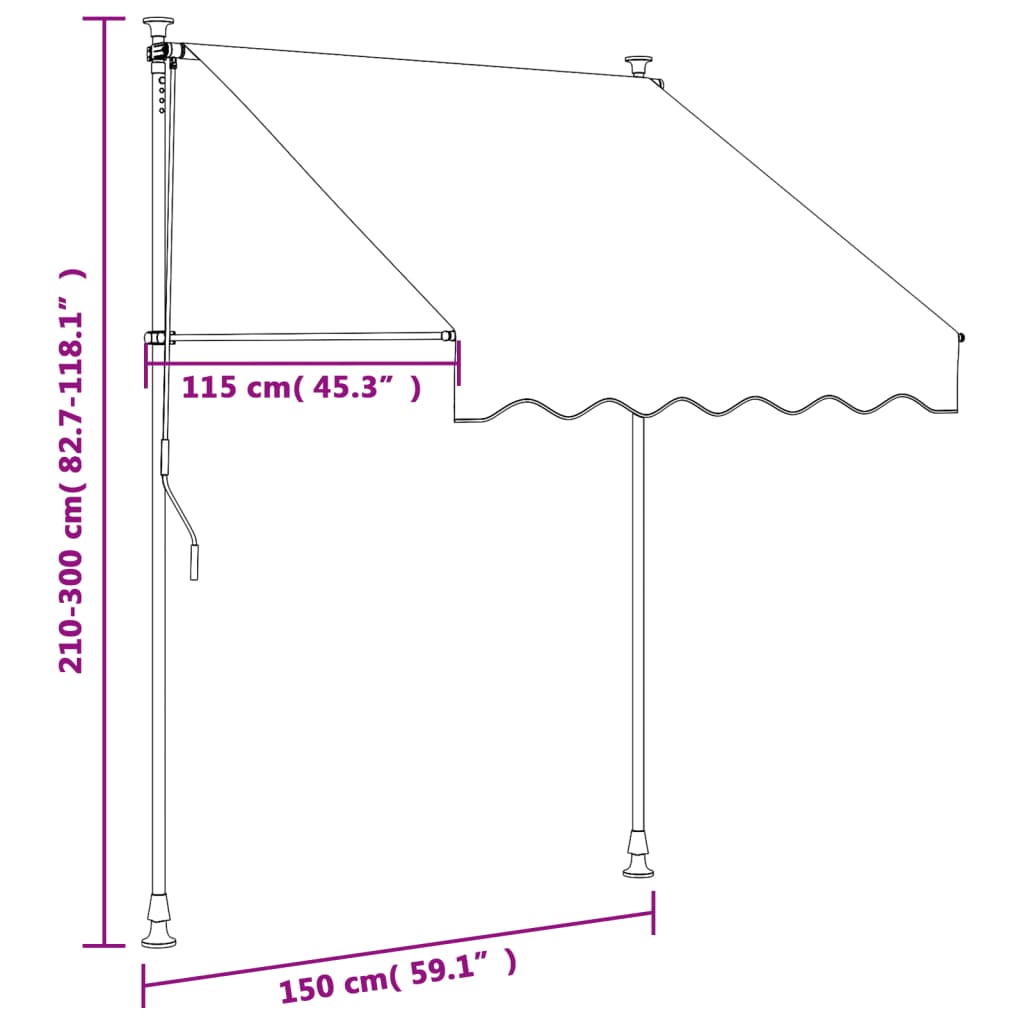 vidaXL Auvent rétractable anthracite 150x150 m tissu et acier