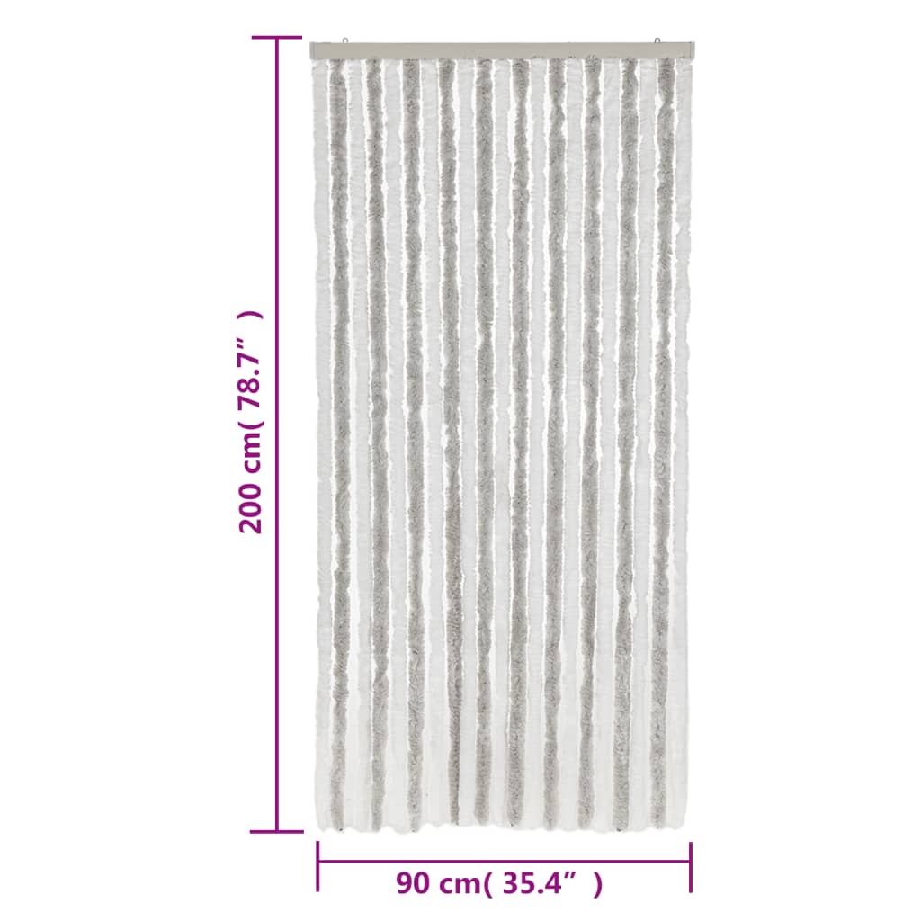 vidaXL Rideau anti-mouches gris clair et blanc 90x200 cm chenille