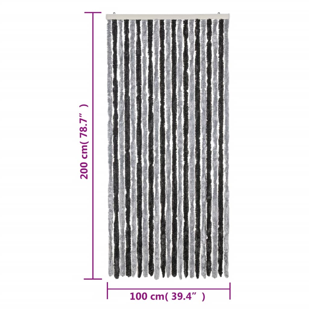 vidaXL Rideau anti-mouches gris et noir 100x200 cm chenille