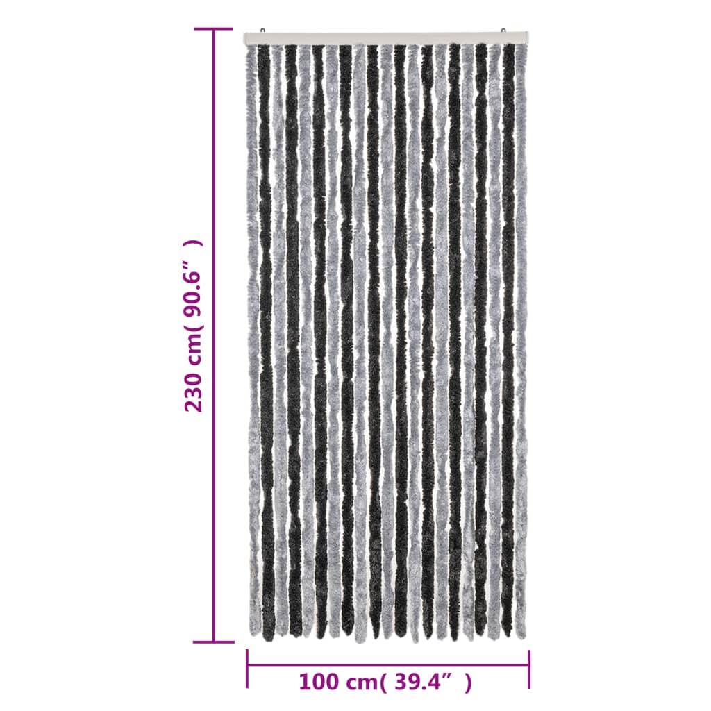 vidaXL Rideau anti-mouches gris et noir 100x230 cm chenille