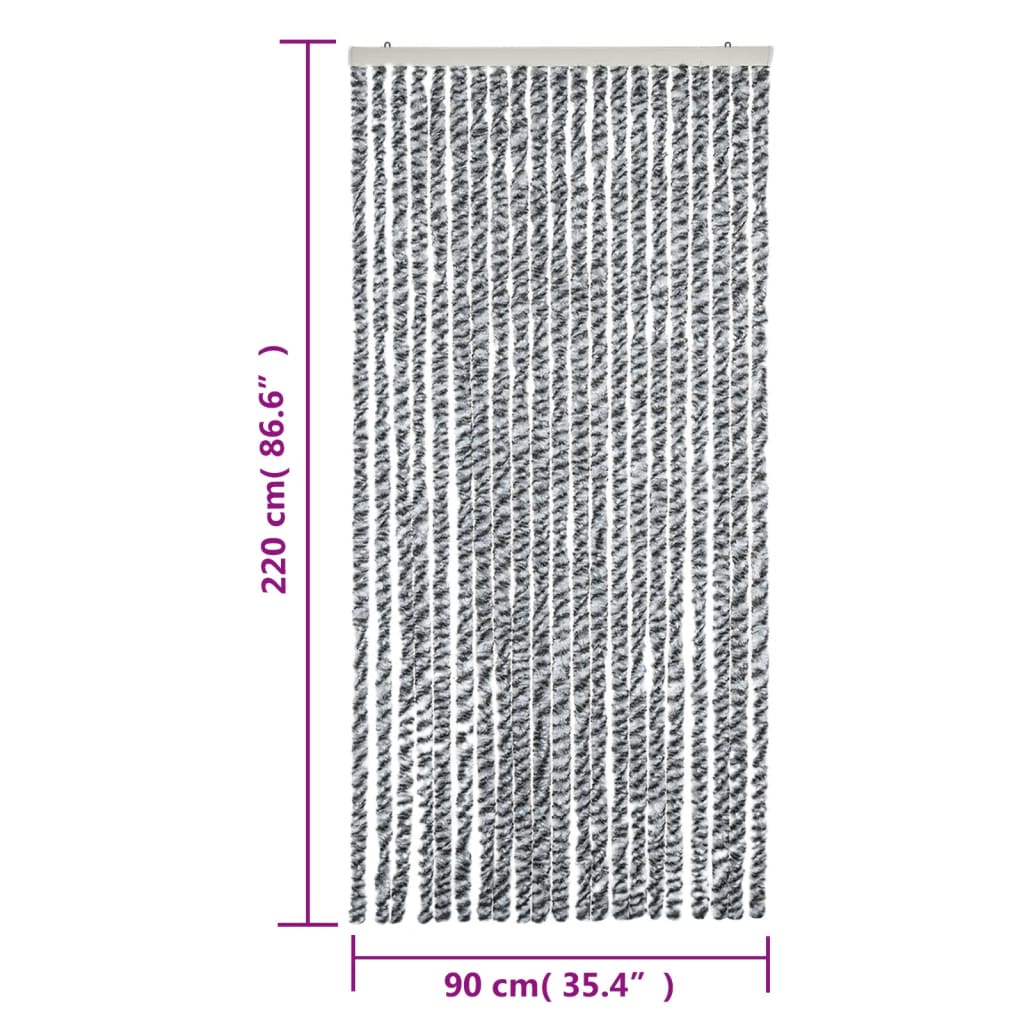 vidaXL Rideau anti-mouches gris et noir et blanc 90x220 cm chenille