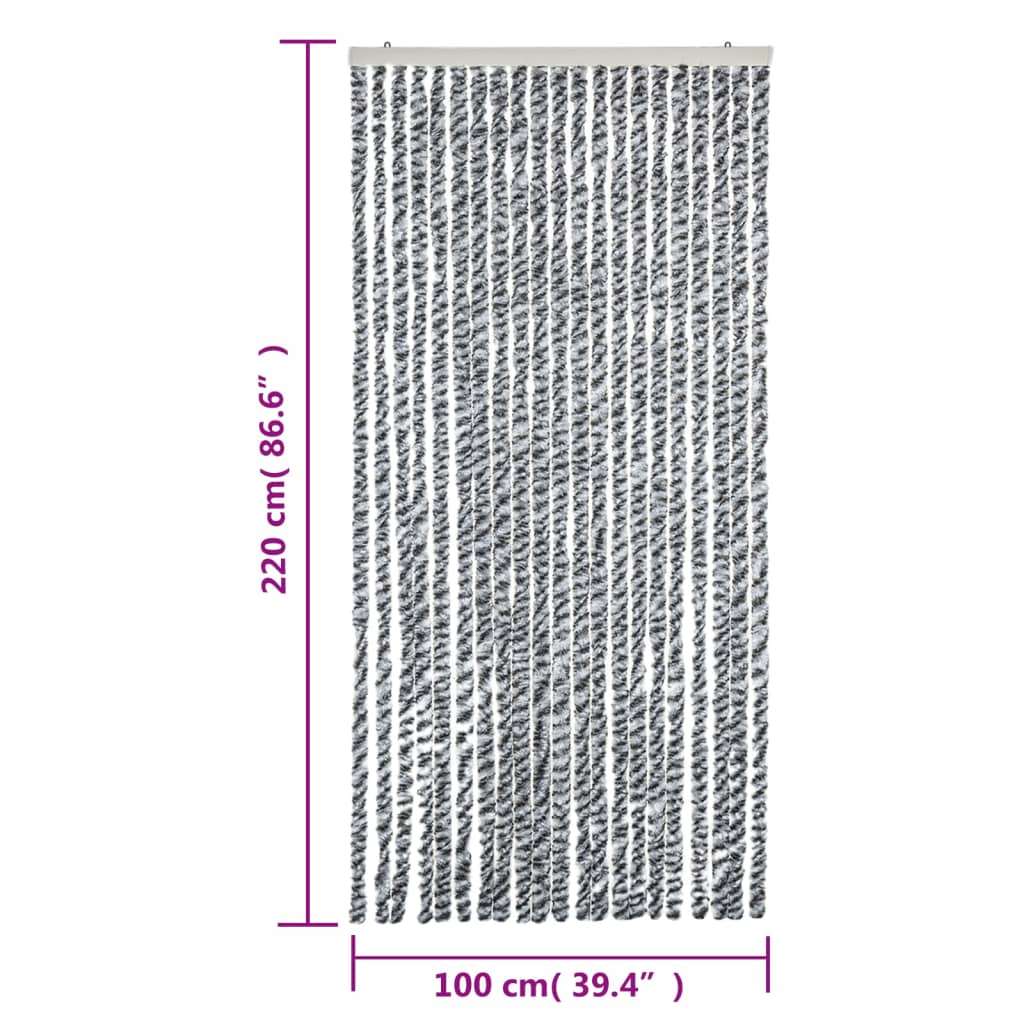 vidaXL Rideau anti-mouches gris et noir et blanc 100x220 cm chenille