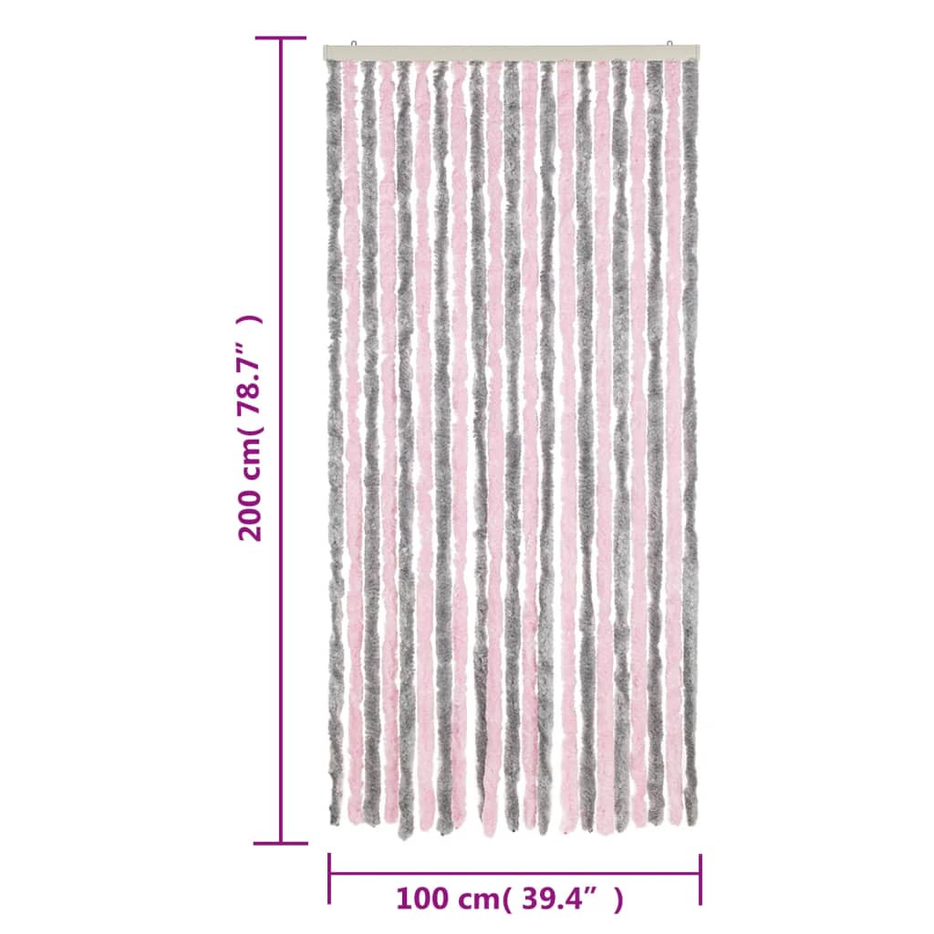 vidaXL Rideau anti-mouches gris argenté et rose 100x200 cm chenille