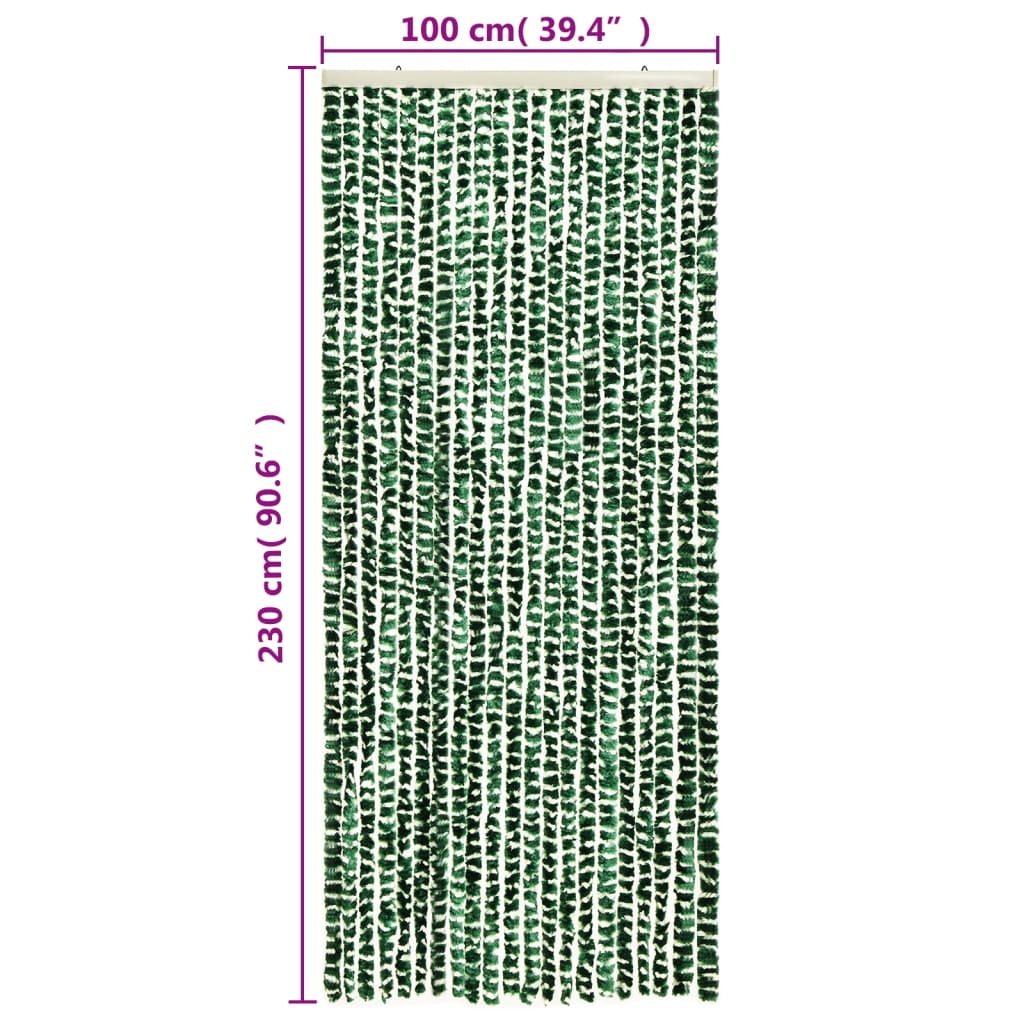 vidaXL Rideau anti-mouches vert et blanc 100x230 cm chenille