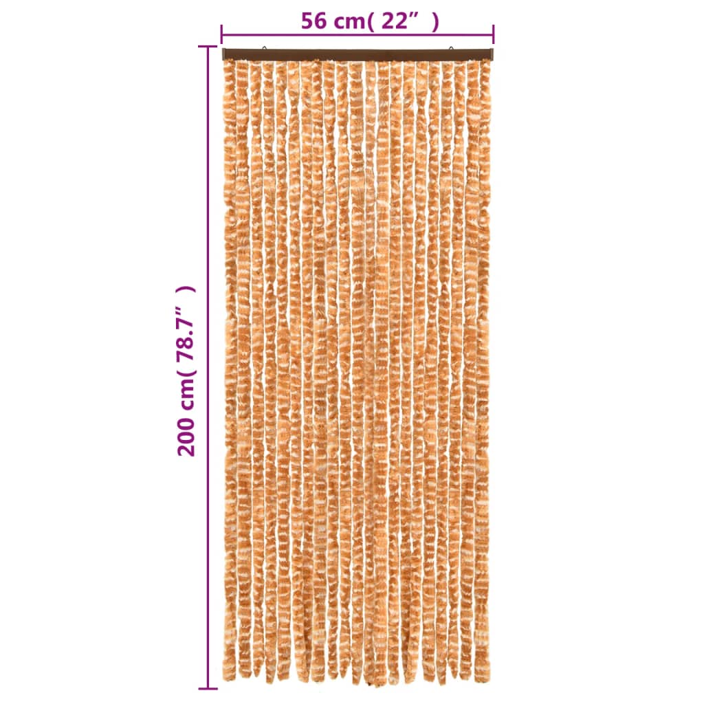 vidaXL Rideau anti-mouches ocre et blanc 56x200 cm chenille