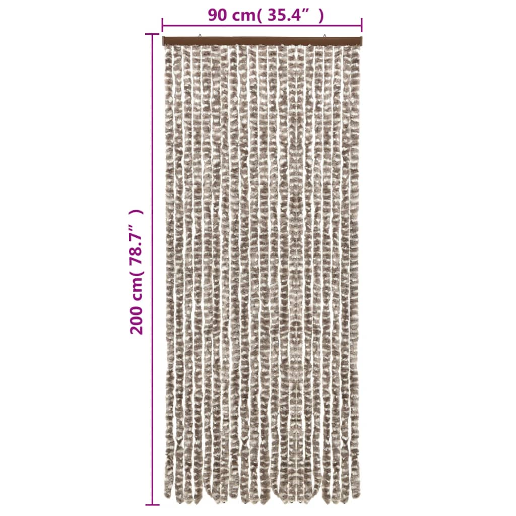 vidaXL Rideau anti-mouches taupe et blanc 90x200 cm chenille