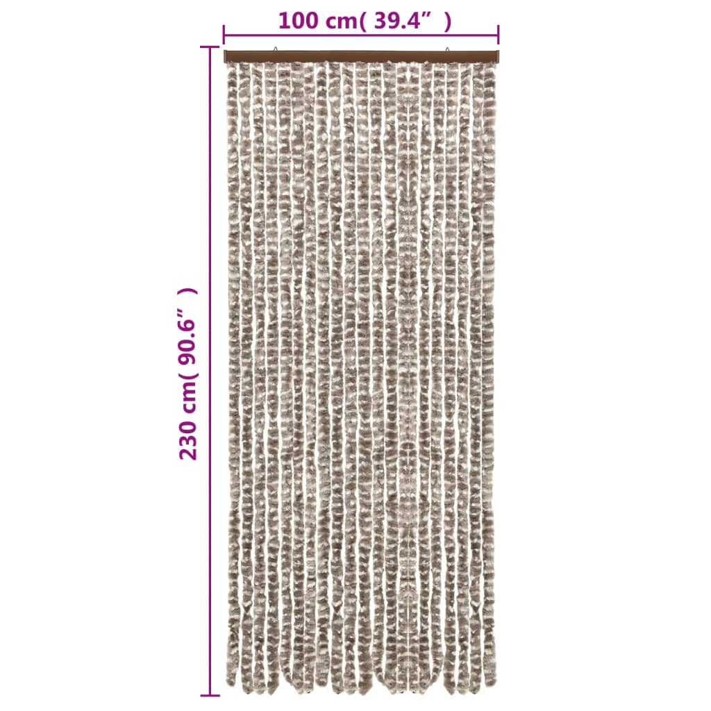 vidaXL Rideau anti-mouches taupe et blanc 100x230 cm chenille