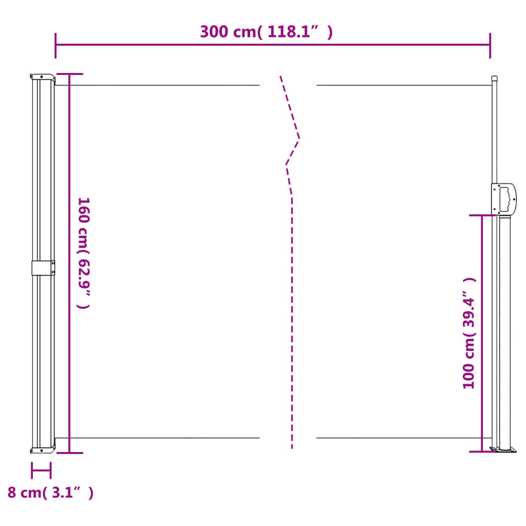 vidaXL Auvent latéral rétractable blanc 160x300 cm