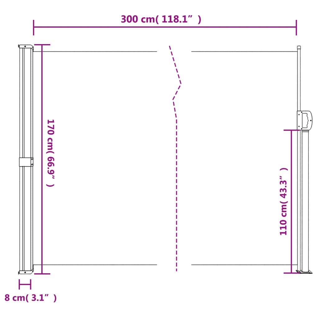 vidaXL Auvent latéral rétractable blanc 170x300 cm