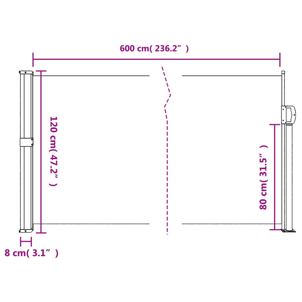 vidaXL Auvent latéral rétractable anthracite 120x600 cm