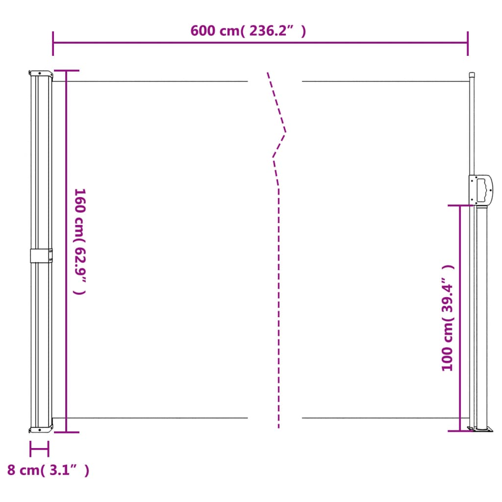 vidaXL Auvent latéral rétractable bleu 160x600 cm