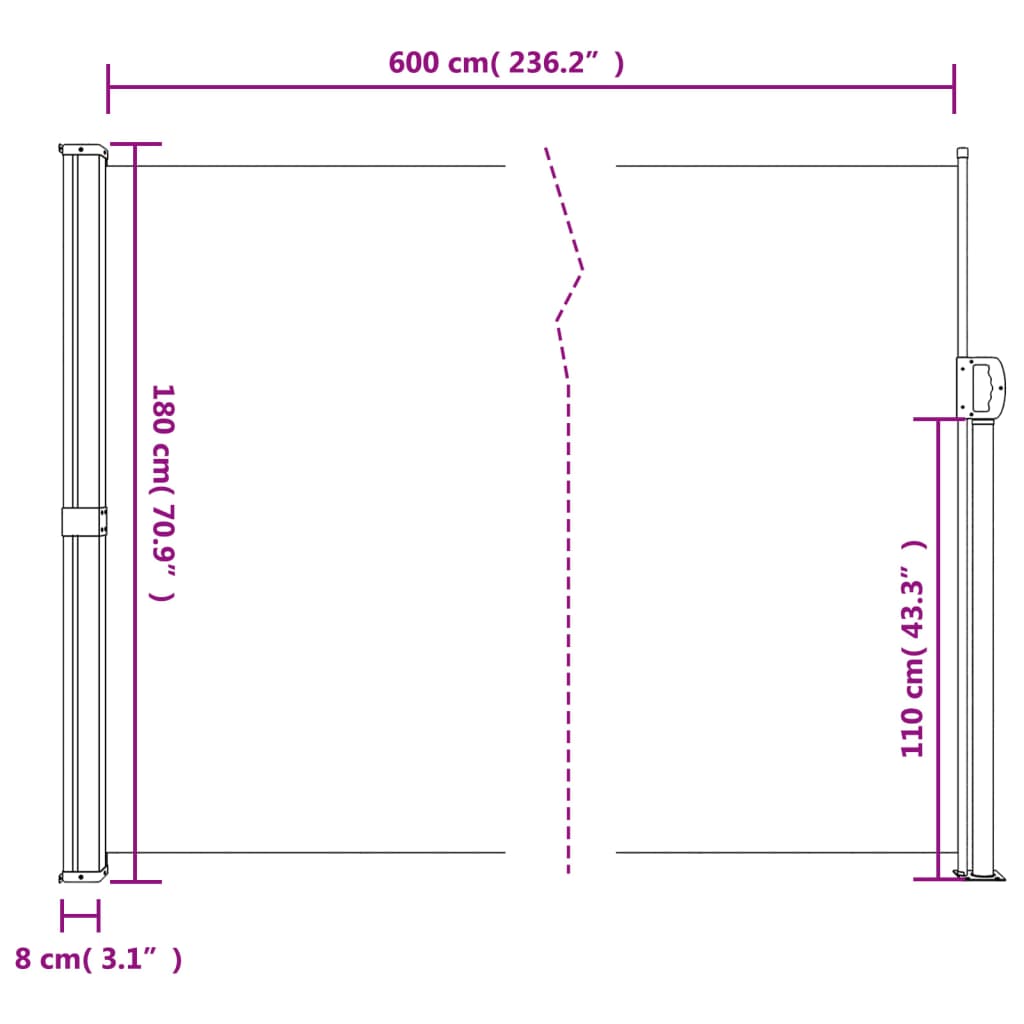 vidaXL Auvent latéral rétractable marron 180x600 cm