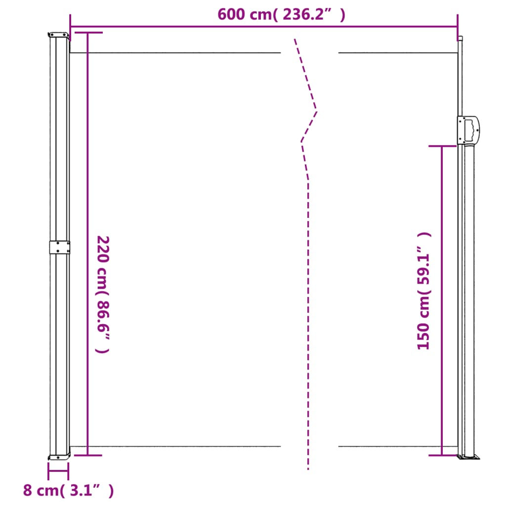 vidaXL Auvent latéral rétractable marron 220x600 cm