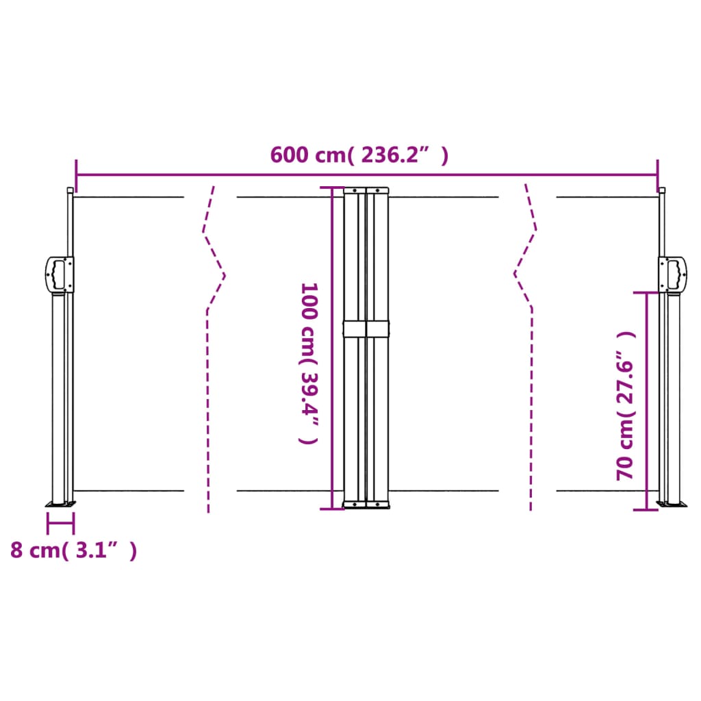 vidaXL Auvent latéral rétractable terre cuite 100x600 cm