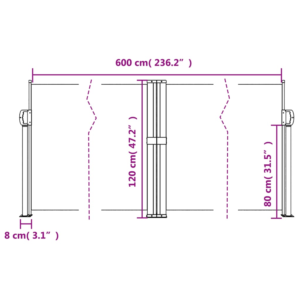 vidaXL Auvent latéral rétractable rouge 120x600 cm
