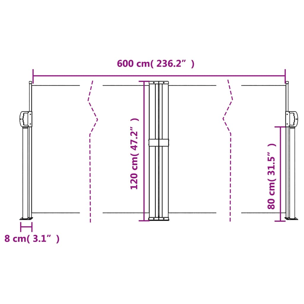 vidaXL Auvent latéral rétractable marron 120x600 cm