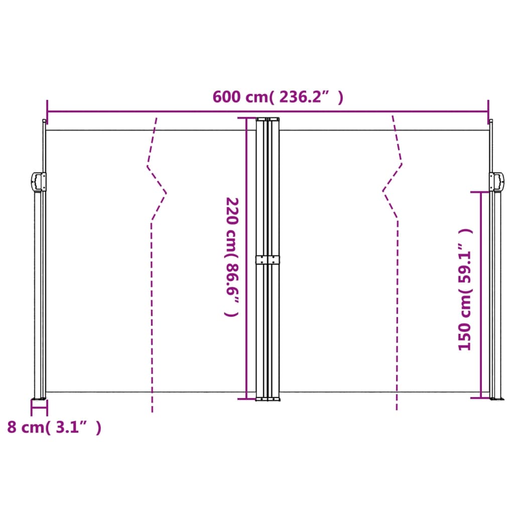 vidaXL Auvent latéral rétractable terre cuite 220x600 cm