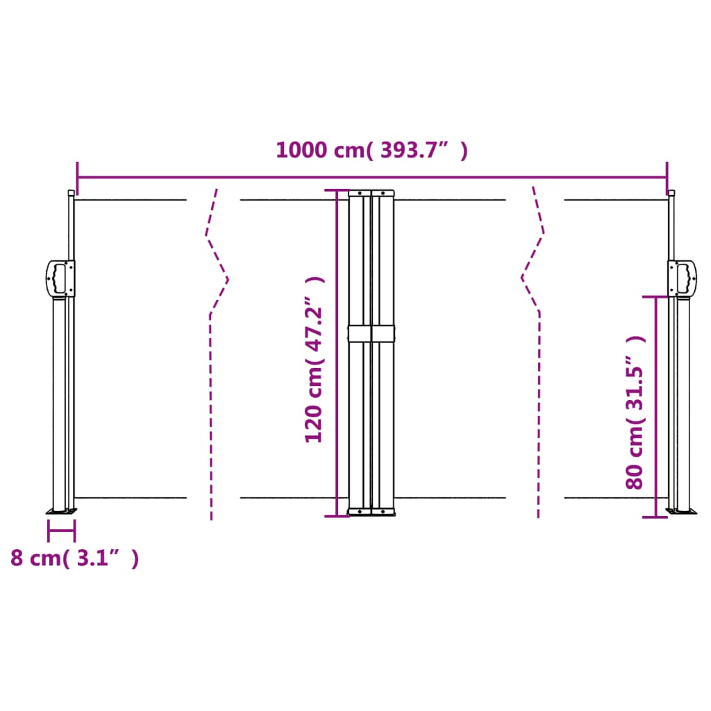 vidaXL Auvent latéral rétractable crème 120x1000 cm