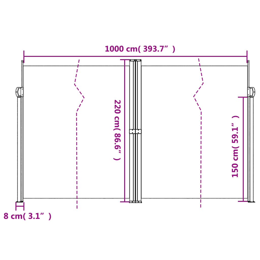 vidaXL Auvent latéral rétractable rouge 220x1000 cm