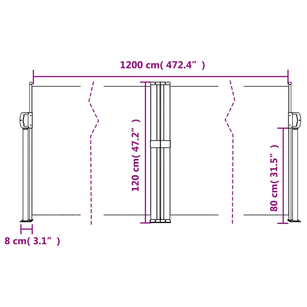 vidaXL Auvent latéral rétractable noir 120x1200 cm