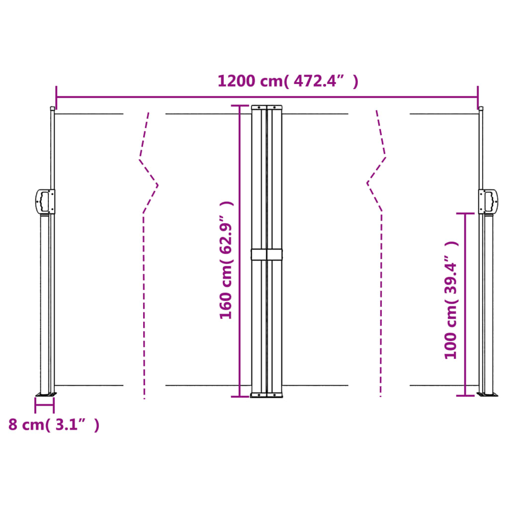 vidaXL Auvent latéral rétractable crème 160x1200 cm