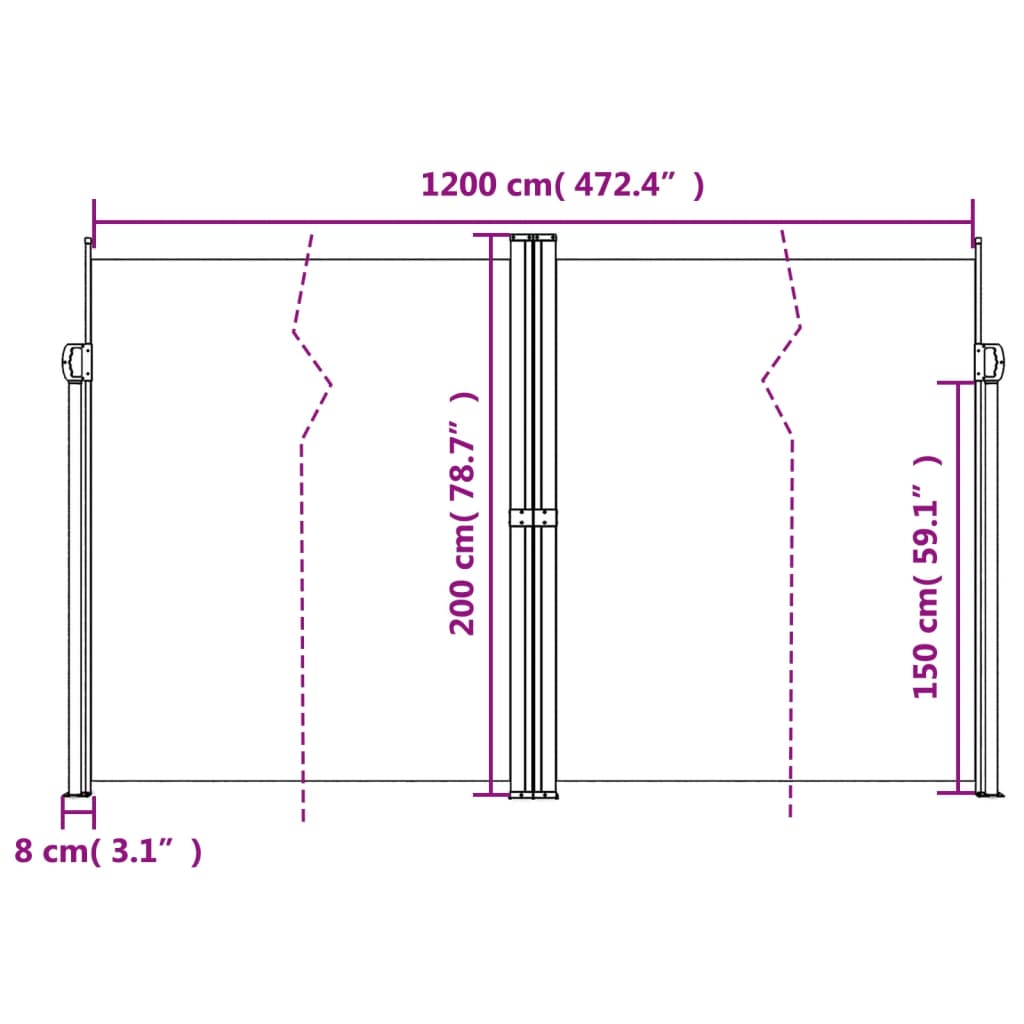 vidaXL Auvent latéral rétractable marron 200x600 cm