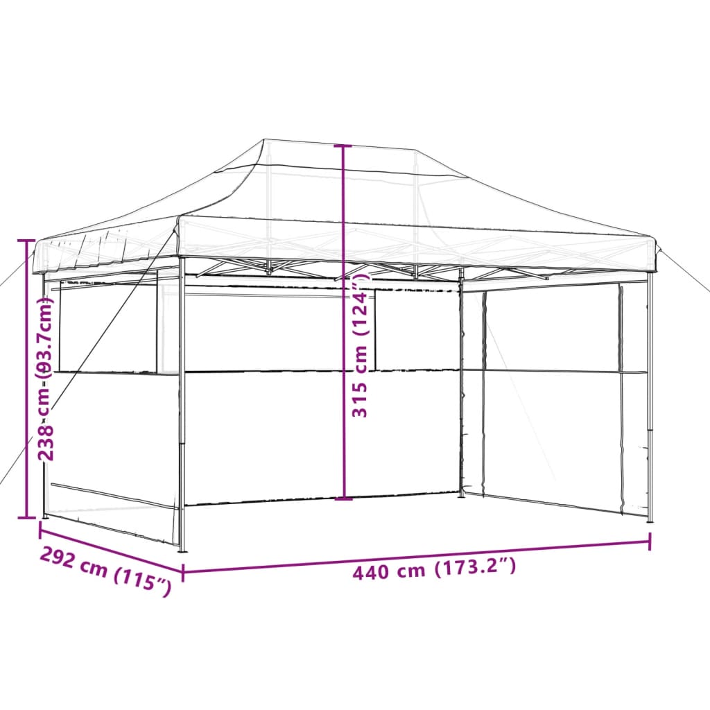 vidaXL Tente de réception pliable escamotable avec 3 parois latérales