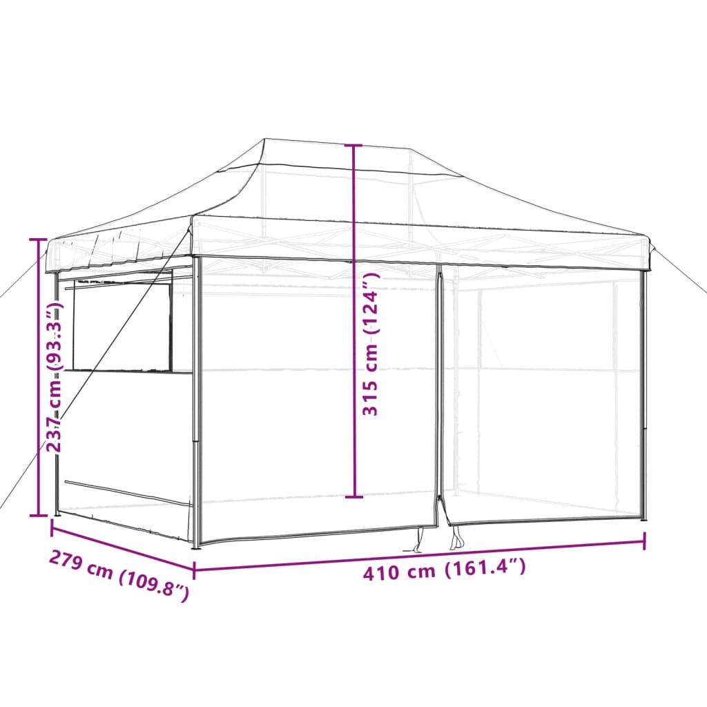 vidaXL Tente de réception pliable escamotable 4 parois latérales noir