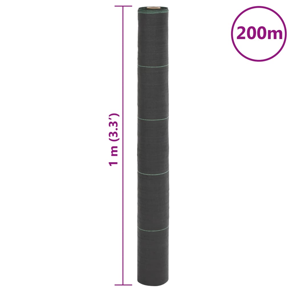 vidaXL Membrane anti-mauvaises herbes noir 1x200 m PP