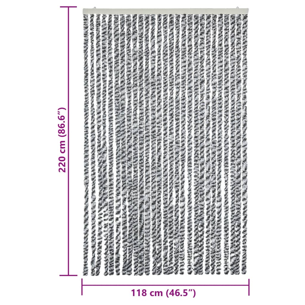 vidaXL Rideau anti-mouches gris et noir et blanc 118x220 cm chenille