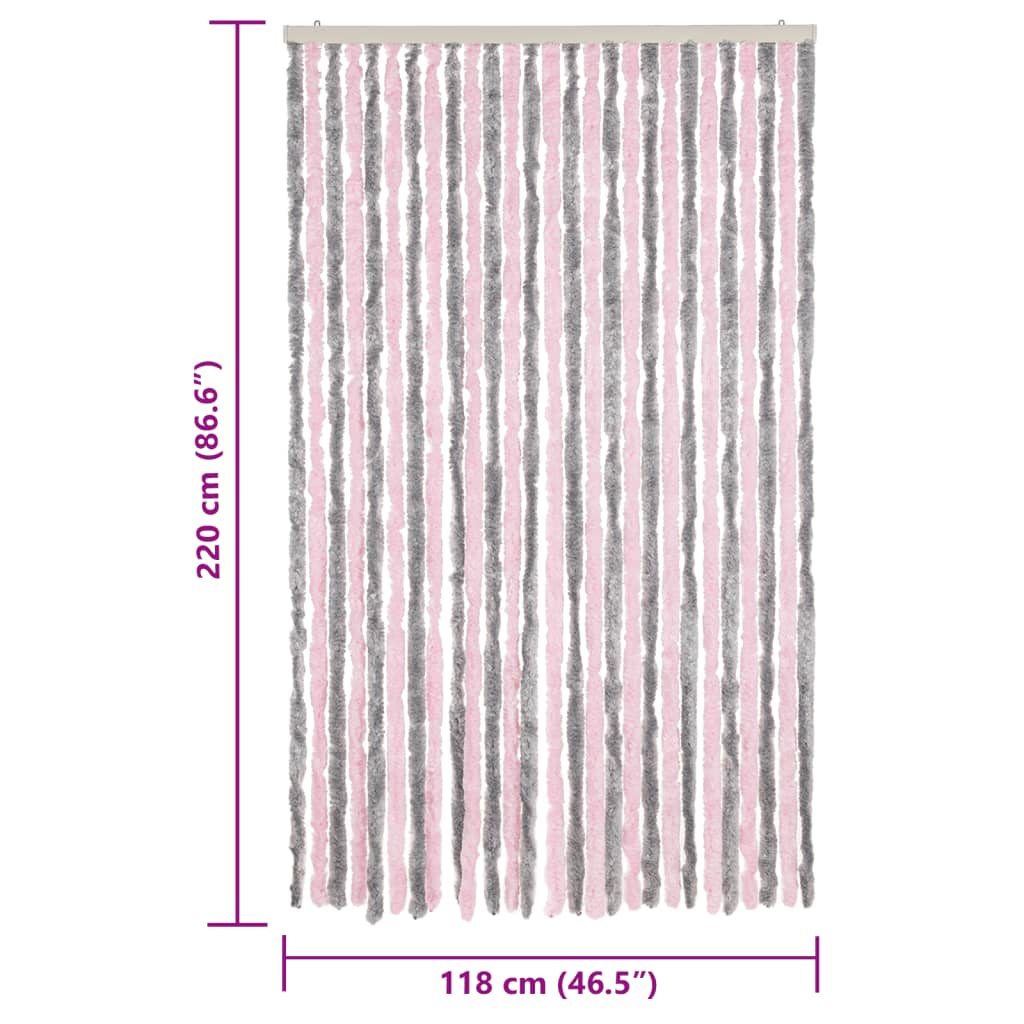 vidaXL Rideau anti-mouches gris argenté et rose 118x220 cm chenille