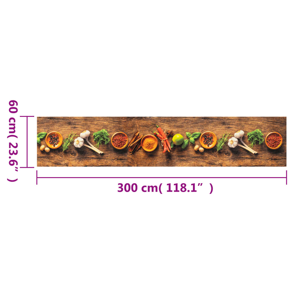 vidaXL Tapis de cuisine lavable impression d'épices 60x300 cm velours