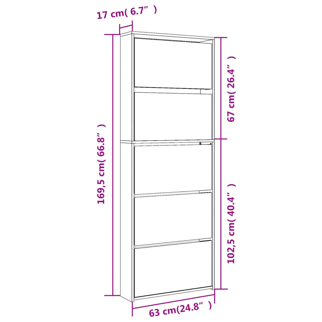 vidaXL Armoire à chaussures avec miroir 5 niveaux noir 63x17x169,5 cm
